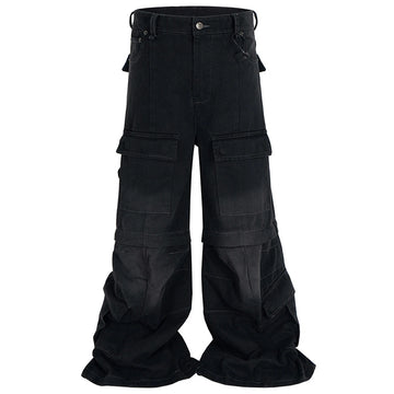 Vintage Washed Wide Leg Cargo Jeans